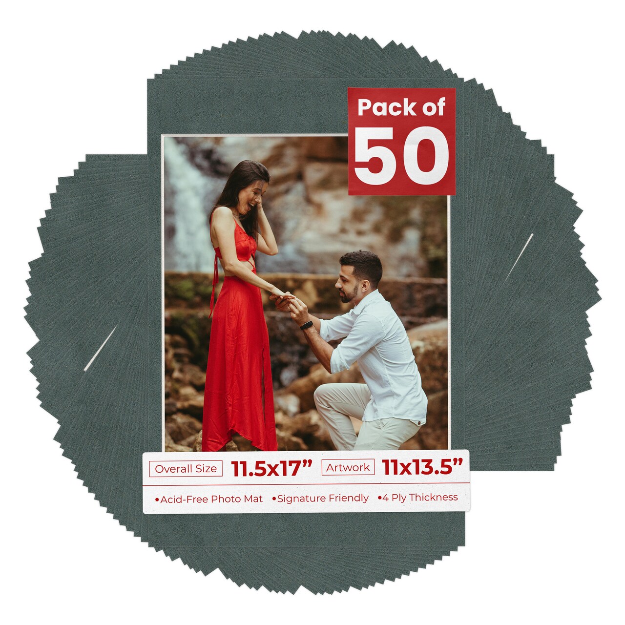 Dark Grey Suede Mat Board for 11.5x17 Frames - Fits 11x13.5 Photos